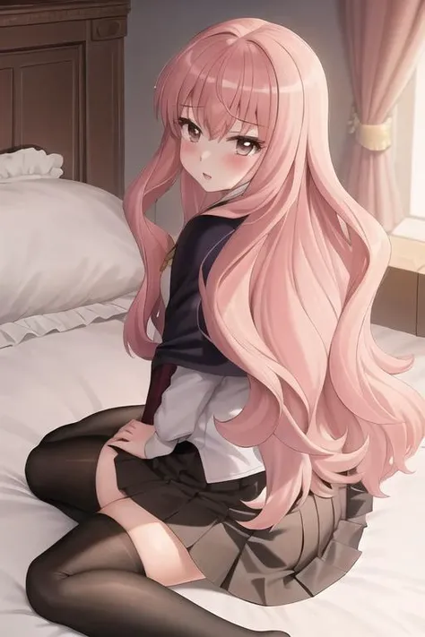 masterpiece, best quality,extremely detailed CG unity 8k wallpaper,
1girl,louise francoise le blanc de la valliere, blush,school uniform, cape,black thighhighs,
bed,sitting,(wariza),
<lora:louisev1-000005:0.8>