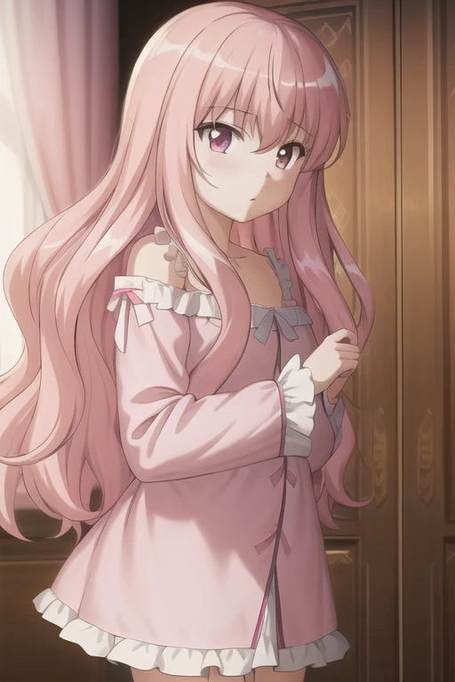 masterpiece, best quality,extremely detailed CG unity 8k wallpaper,
1girl,louise francoise le blanc de la valliere,pink pajamas,pink pajamas botttom,
<lora:louisev2-000005:0.7>