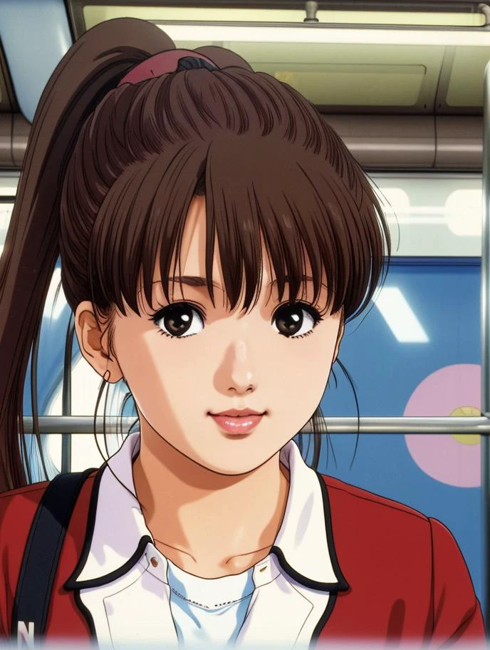 masterpiece, best best quality, 8k,
vivid color,
<lora:Yuna_Toomi.v2-000003:0.65> yuna toomi,
small brown eyes, ponytail,
1girl, (solo)
(modern clothes:1.2)
subway train
" "
<lora:Haruhiko Mikimoto_v30:0.7> 1980s (style)