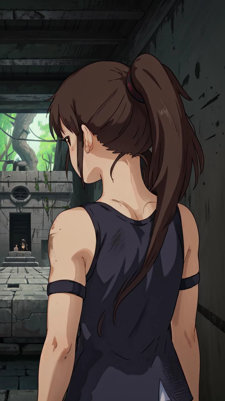 masterpiece, best best quality, 8k,
raw photo,
<lora:Yuna_Toomi.v2-000003:0.85> yuna toomi,
small brown eyes, ponytail,
1girl, (solo)
(tomb raider,:1.2)
back view
" "
<lora:ghibli_style_offset:0.8> ghibli style