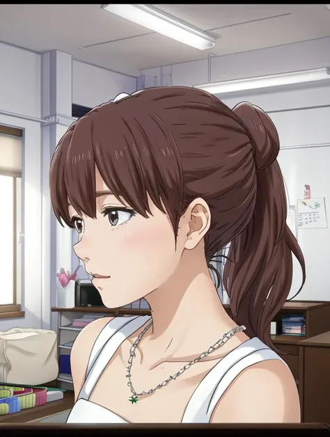 masterpiece, best best quality, 8k,
vivid color,
<lora:Yuna_Toomi.v2-000003:0.65> yuna toomi,
small brown eyes, ponytail, 
1girl, (solo)
(long white wedding dress:1.2)
teachers office, inside school
"         "  
<lora:koe_no_katachi_offset:1> KOE NO KATACHI