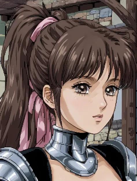 masterpiece, best best quality, 8k,
vivid color,
<lora:Yuna_Toomi.v2-000003:0.65> yuna toomi,
small brown eyes, ponytail, 
1girl, (solo)
(medieval armor, fantasy:1.2)
close-up,
"             "  
<lora:dithering2:1> DITHERING,PIXEL ART,HALFTONE,PATTERN,