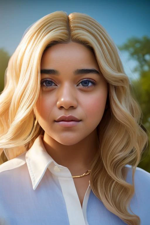 photo of imanvellani, masterpiece, (a pale white caucasian woman:1.6), (natural caramel blonde hair:1.6), (clear blue eyes:1.3), (white shirt:1.3), standing in a rain forest, flowers in her hair, National Gallery of Art Highlights, sunset, staring at the viewer, antview, bokeh, closeup, highly detailed, 8K, stunning, hdr, subsurface scattering, global illumination, film still, Film-like, bokeh, 3d, vivid color/golden hour/raytraced/warm colors
