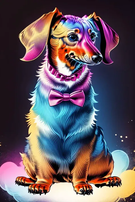 best quality, glowing, outdoor, animal, (Dachshund, wearing a bowtie), dark background <lora:glowing02:0.8> <lora:add_detail:0.5> <lora:boldline:0.2>