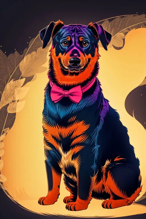 best quality, glowing, outdoor, animal, (Rottweiler, wearing a bowtie), dark background <lora:glowing02:0.8>