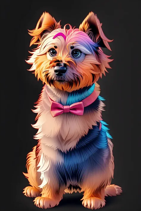 best quality, glowing, outdoor, animal, (Cairn Terrier, wearing a bowtie), dark background <lora:glowing02:0.8>