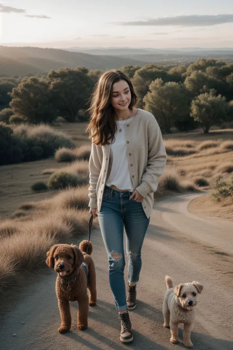 best quality, photo, (1girl, standing, with a Toy Poodle dog), outside, natural lighting, lit from above, <lora:hairdetailer:.5> <lora:add_detail:0.5> <lora:boldline:0.2>