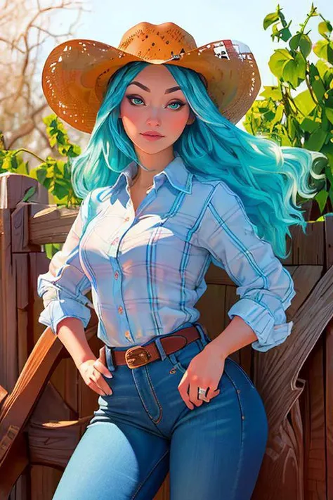 DEN_zona_stylerotica,
(country beauty posing against a wooden fence with a plaid shirt and jeans and a cowboy hat, cow girl, country girl, cow girl:1.2),
bokeh, f1.4, 40mm, photorealistic, raw, 8k, textured skin, skin pores, intricate details <lora:epi_noiseoffset2:1>, epiCRealism <lora:ClothingAdjuster3:-1>