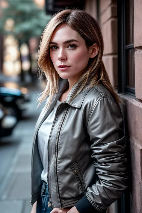 perfect cinematic shoot of a beautiful woman (EPL1l14Lm01n3:.99), a woman standing at a (simple alleyway), perfect top knot updo, wearing sexy (Matte Gray jacket :1.2), (people in background:1.1), (detailed background:1.1), (face focus), modelshoot style, (extremely detailed CG unity 8k wallpaper), professional majestic (photography by Cornell Capa:1.1), 24mm, exposure blend, hdr, extremely intricate, High (Detail:1.1), dramatic, soft cinematic light, (looking at viewer), (detailed atmosphere), 8k, highly detailed, rich environment, 4k textures, soft cinematic light, elegant, ((((cinematic look)))), soothing tones, insane details, hyperdetailed, ("Dreams into reality with SDKoh!":1.1), (epiCPhoto)