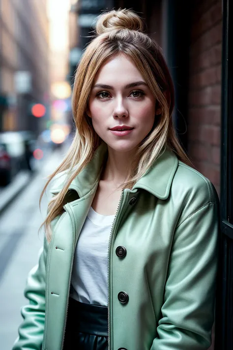 perfect cinematic shoot of a beautiful woman (EPL1l14Lm01n3:.99), a woman standing next to a (simple alleyway), perfect top knot updo, wearing sexy (Mint Green winter coat :1.2), (people in background:1.1), (detailed background:1.1), (face focus), modelshoot style, (extremely detailed CG unity 8k wallpaper), professional majestic (photography by Ying Tang:1.1), 24mm, exposure blend, hdr, extremely intricate, High (Detail:1.1), dramatic, soft cinematic light, (looking at viewer), (detailed atmosphere), 8k, highly detailed, rich environment, 4k textures, soft cinematic light, elegant, ((((cinematic look)))), soothing tones, insane details, hyperdetailed, ("Dreams into reality with SDKoh!":1.1), (epiCPhoto)