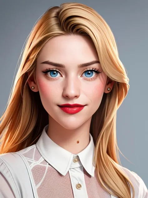 Realistic photo of a beautiful cl41r3d-v2 woman, 1girl, solo, long hair, looking at viewer, smile, blue eyes, blonde hair, simple background, grey background, lips, makeup, lipstick, portrait, realistic, red lips, soft lighting, professional Photography, Photorealistic, detailed, RAW, analog, sharp focus, 8k, HD, DSLR, high quality, Fujifilm XT3, film grain, award winning, masterpiece<lora:cl41r3d-v2:1.0>