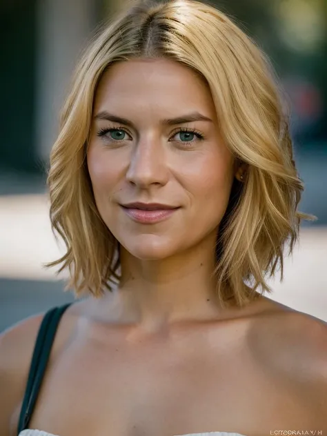 Realistic photo of a beautiful cl41r3d-v2 woman, 1girl, solo, looking at viewer, smile, short hair, (((blonde hair))), bare shoulders, closed mouth, upper body, sleeveless, lips, realistic, soft lighting, professional Photography, Photorealistic, detailed, RAW, analog, sharp focus, 8k, HD, DSLR, high quality, Fujifilm XT3, film grain, award winning, masterpiece<lora:cl41r3d-v2:1.0>