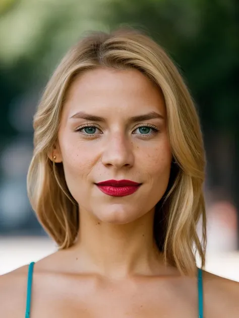 Realistic photo of a beautiful cl41r3d-v2 woman, 1girl, solo, long hair, breasts, looking at viewer, smile, blue eyes, blonde hair, simple background, white background, bare shoulders, upper body, small breasts, mole, lips, makeup, lipstick, rope, freckles, realistic, soft lighting, professional Photography, Photorealistic, detailed, RAW, analog, sharp focus, 8k, HD, DSLR, high quality, Fujifilm XT3, film grain, award winning, masterpiece<lora:cl41r3d-v2:1.0>