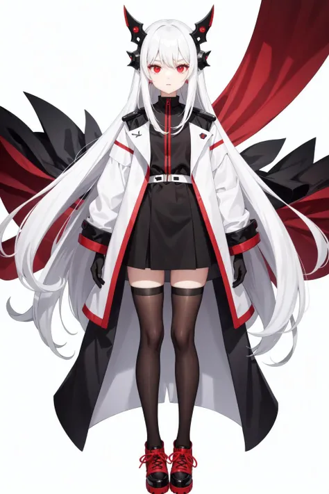 vtubermodel, 1girl, long hair, white hair, red eyes, expressionless, oversize jacket , full body , white background