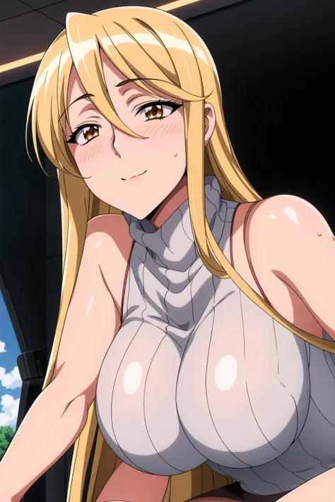 Simple White Background,
ribbed sweater, sleeveless, turtleneck,bare shoulders,
<lora:Shizuka_Marikawa_HighschoolDead-KK77-V1:0.7>,
brown eyes,blonde hair,hair between eyes,long hair,
<lora:Mariana_Luciano_NON_VIRGIN-KK77-V1:0.3>,<lora:more_details:0.1>,
1 girl, 20yo,Young female,Beautiful Finger,Beautiful long legs,Beautiful body,Beautiful Nose,Beautiful character design, perfect eyes, perfect face,expressive eyes,perfect balance,
looking at viewer,(Focus on her face),closed mouth, (innocent_big_eyes:1.0),Light_Smile,
official art,extremely detailed CG unity 8k wallpaper, perfect lighting,Colorful, Bright_Front_face_Lighting,shiny skin,
(masterpiece:1.0),(best_quality:1.0), ultra high res,4K,ultra-detailed,
photography, 8K, HDR, highres, absurdres:1.2, Kodak portra 400, film grain, blurry background, bokeh:1.2, lens flare, (vibrant_color:1.2),professional photograph,
(Beautiful,large_Breasts:1.4), (beautiful_face:1.5),(narrow_waist),