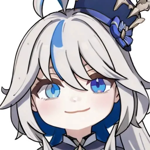 masterpiece, best quality, 1girl, furina \(genshin impact\), chibi, light smile, white background, hair between eyes, heterochromia, top hat, ahoge