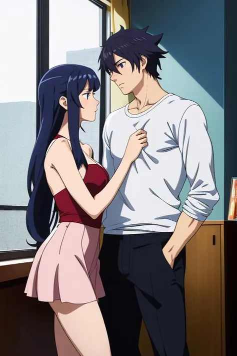 masterpiece,best quality,2 person man and woman,masterpiece,anime couple,wearing random modern clothes,anime couple,sharp focus,inside apartement