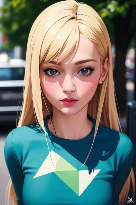 (photorealistic:1.4), (masterpiece:1.3),Abstract 1998 european blond hiphop girl by sachin teng x supreme, attractive, stylish, designer, green, asymmetrical, geometric shapes, graffiti, street ar