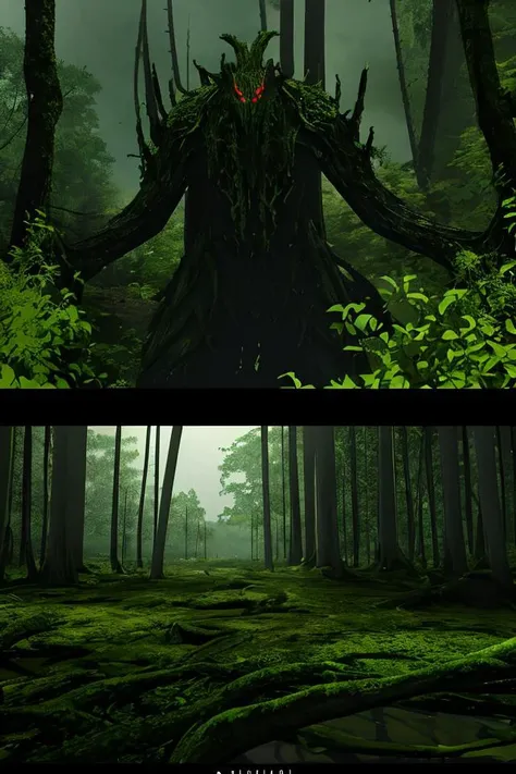 Horror, sinister, ominous, imposing, cinematic still 3D CGI octane rendering of an elemental ent creature made entirely of foliage flora green vines moss and tree roots with a look of concern in a magical swamp ruins, elemental, ent, vines, roots, glowing eyes, close up, eldritch, old (man:0.5), shiny intricate details, sharp, 3D rendering, cinematic lighting, unreal engine, blender