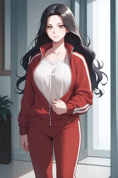 score_9, score_8_up, score_7_up, source_anime, <lora:Geum-Ok Yeon-PonyXL-lora-Faxtron:0.8> geum-ok yeon, brown eyes, black hair, long hair, medium breasts, track jacket, track pants,