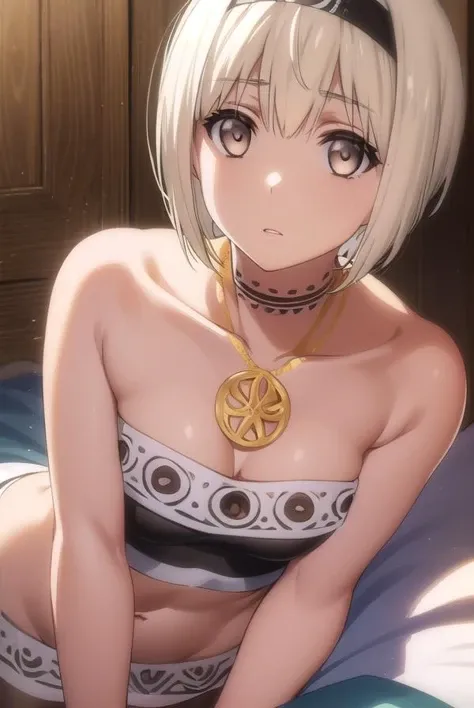 saraanauruuru, <lora:saraana uruuru s2-lora-nochekaiser:1>,
saraana uruuru, short hair, blonde hair, (brown eyes:1.5), white hair,
BREAK hairband, black hairband, navel, bare shoulders, jewelry, midriff, bracelet, strapless, ring, tube top, skirt, bare shoulders, underwear, collarbone, panties, choker, see-through, bare arms, highleg, highleg panties,
BREAK indoors,
BREAK looking at viewer, (cowboy shot:1.5),
BREAK <lyco:GoodHands-beta2:1>, (masterpiece:1.2), best quality, high resolution, unity 8k wallpaper, (illustration:0.8), (beautiful detailed eyes:1.6), extremely detailed face, perfect lighting, extremely detailed CG, (perfect hands, perfect anatomy),