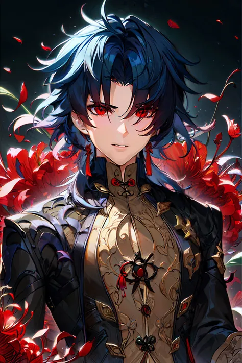 <lora:bengtie_ren_v1.0:1>,(ren\(character\):1.4),raise your palm,stand,best quality,backlight,black background,red spider lily,masterpiece,illustration,extremely detailed,CG,8k wallpaper,masterpiece,best quality,official art,extremely detailed CG unity 8k wallpaper,highres,