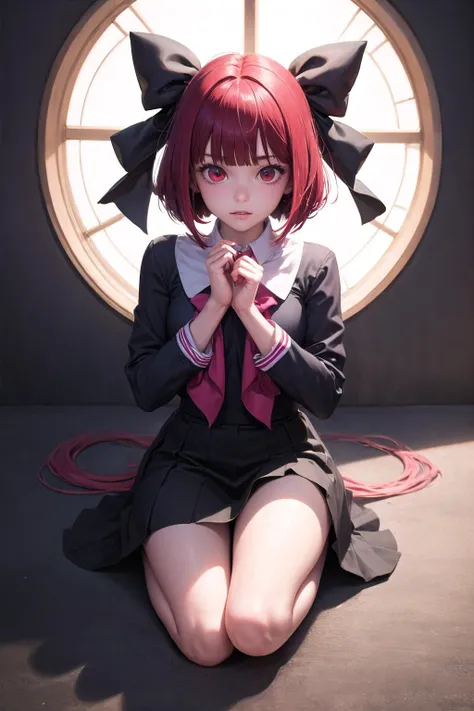 1girl, solo, <lora:onk_arima:1>,onk_arima,red eyes, looking at viewer, (full body:1.1),shirt, skirt, bow, ribbon,
(highly detailed hands eyes and face:1.2),