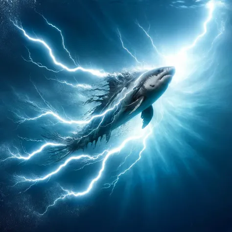 an aesthetically-pleasing underwater photo representing Keep breathing lightning and the world dissolves, <lora:ral-dissolve-sdxl:1> ral-dissolve . Marine life, marine environment, clear water, aquatic