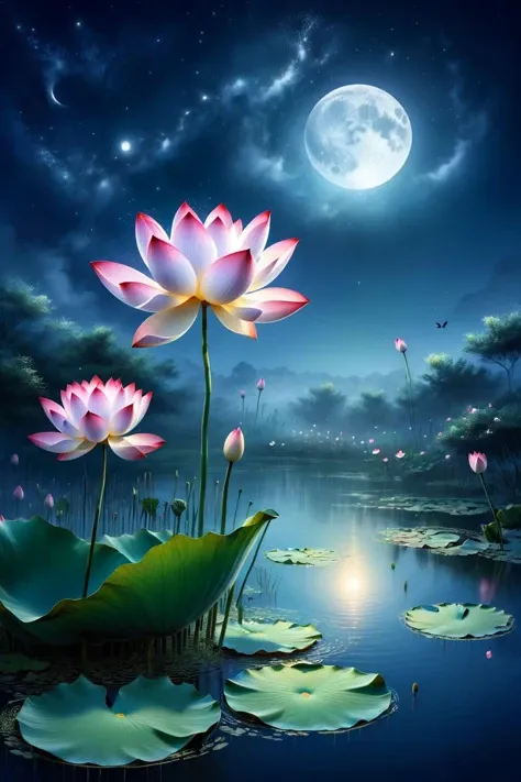 ral-dissolve,<lora:ral-dissolve:1>,
The evening wind blows across the pond,the lotus flowers are swaying in the wind,and under the bright moonlight,the time is blurred and the excitement is dissolved,