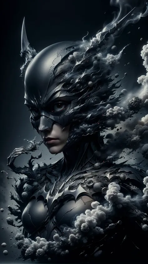BatmanCore mysterious <lora:BatmanCore:0.5> mysterious, smoke, disintigrate, dissolve, ral-dissolve mysterious <lora:ral-dissolve-sd15:0.7>, (Masterpiece:1.3) (best quality:1.2) (high quality:1.1)