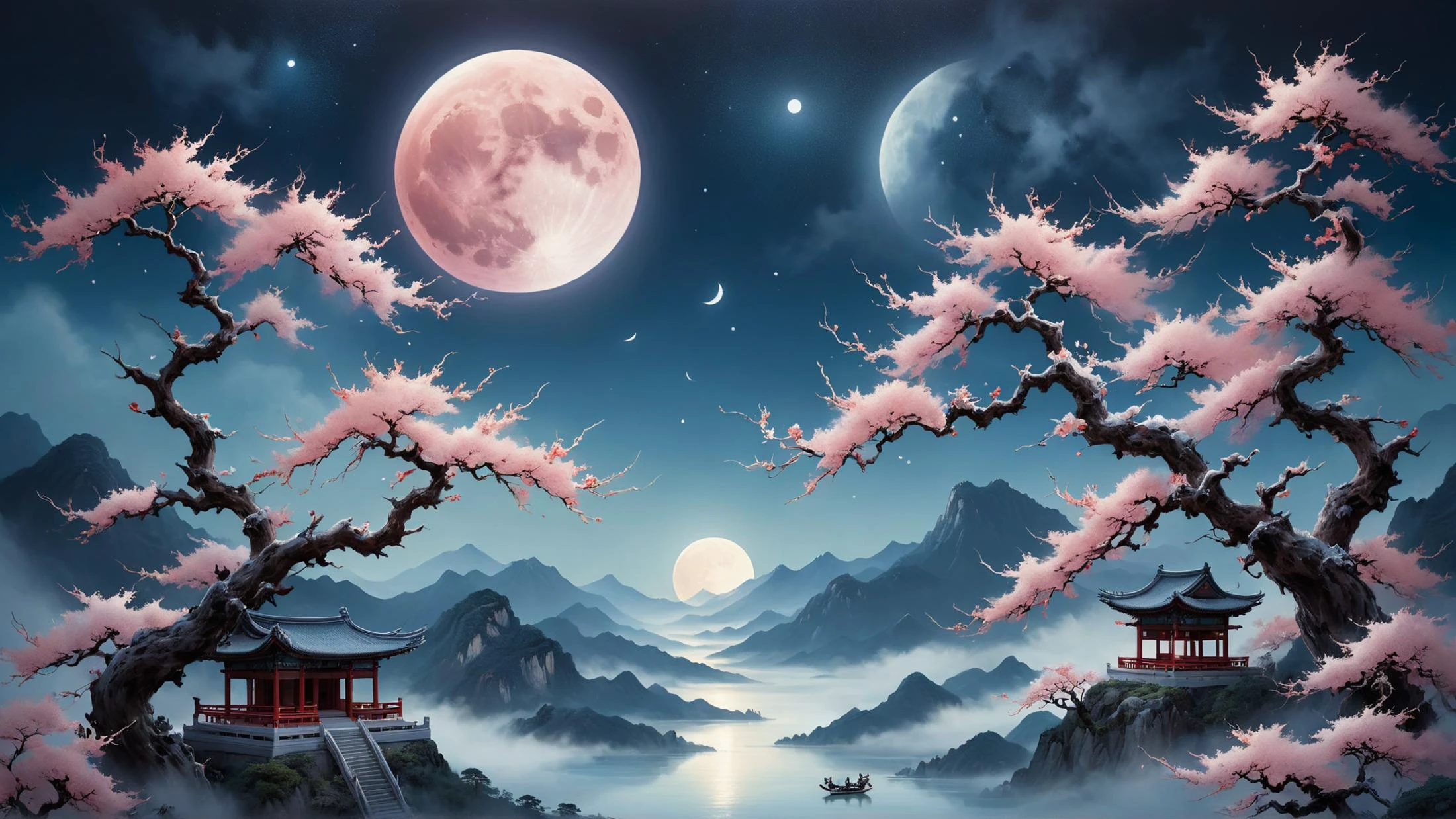 cloisonné of a (Lunar eclipse:1.1) , it is Infected, figurativism art, (ukiyo-e art designed by He Jiaying:1.0) , Contemporary painting, traditional Chinese influences, ethereal landscapes, atmospheric brushwork, dreamlike, <lora:ral-dissolve-sdxl:0.789> made out of ral-dissolve, sharp focus, dramatic, romantic, surreal, vibrant