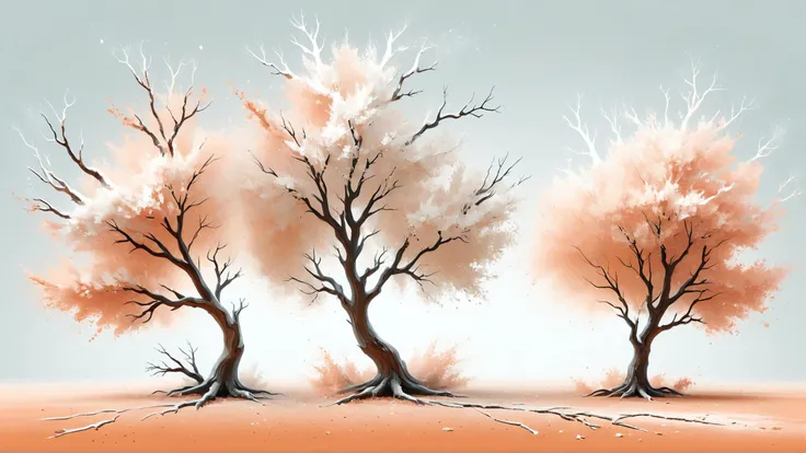 (art by Johannes Vermeer:1.3) and Pixar, Cinematic still, Vector Art, Xerography of a desolate trees, Mosaic-Like White and Peach (Electric saw:1.2) , two colors, comics, <lora:ral-dissolve-sdxl:0.789> made out of ral-dissolve, epic, cute, dramatic, romantic, ambient light