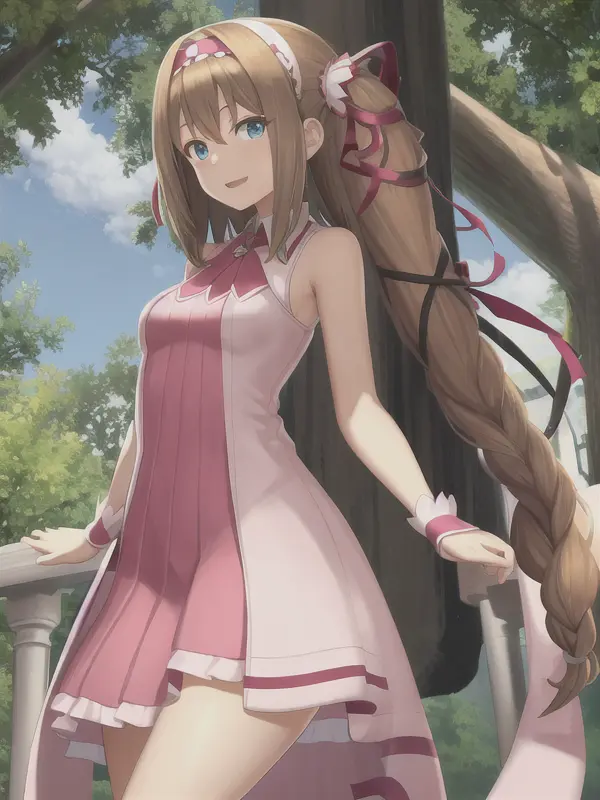 <lora:Aurica_Nestmile:0.9>,Aurica_Nestmile,long hair,front,standing,pink and white dress,hairband,