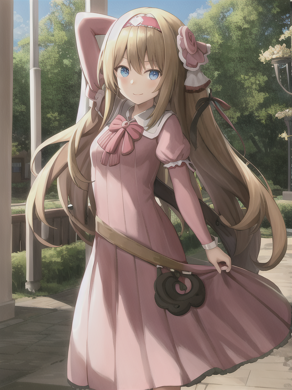 Anime girl in pink dress with long hair and a pink bow - SeaArt AI