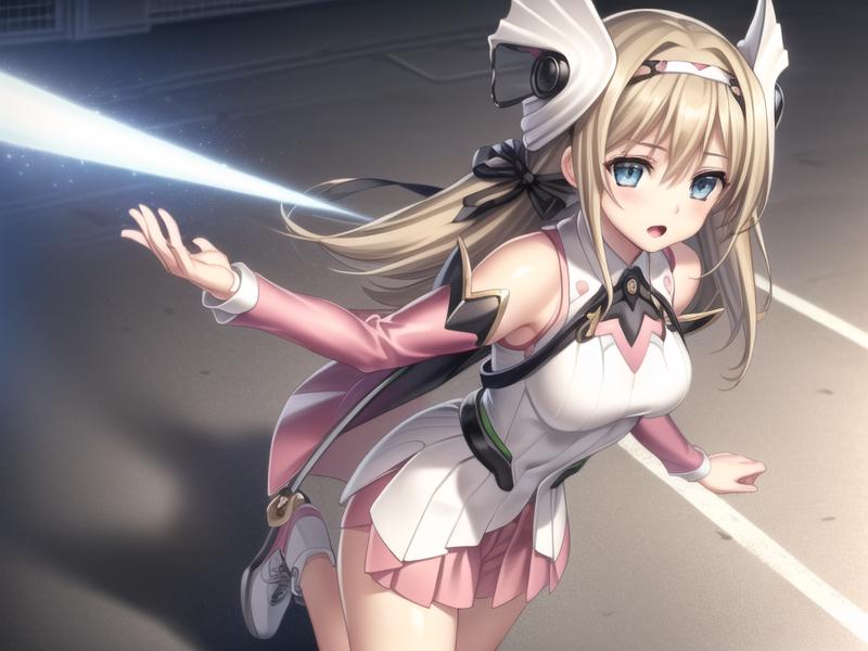 Anime girl with a sword in her hand on a street - SeaArt AI