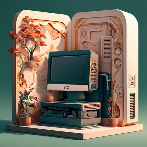 <lora:papercut02:1>1 computer