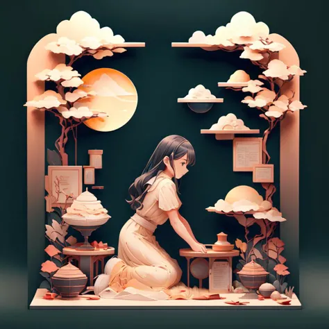 <lora:papercut02:1>1 girl