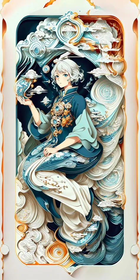 <lora:papercut02:1>,  <lora:animetarotV51:1>,1girl,  (style of Yuko Shimizu:1.4), (abstract art:1.2), style of rebecca guay, white hair, blue eyes,in space, nebula, visually stunning, gorgeous,(fractal art:1.3),colorful,, (masterpiece, best quality, high quality, highres, ultra-detailed),
