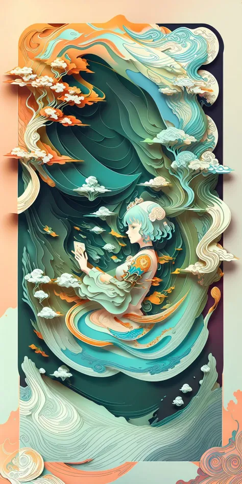 <lora:papercut02:1>,  <lora:animetarotV51:1>,(1girl:1.3),  (abstract art:1.2), style of rebecca guay,(fractal art:1.3),colorful,
 style-swirlmagic, (masterpiece, best quality, high quality, highres, ultra-detailed),