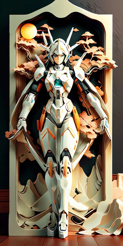 <lora:papercut02:1>,  <lora:animetarotV51:1>,   <lora:Mecha:0.6>, Mecha, (masterpiece, best quality, high quality, highres, ultra-detailed),