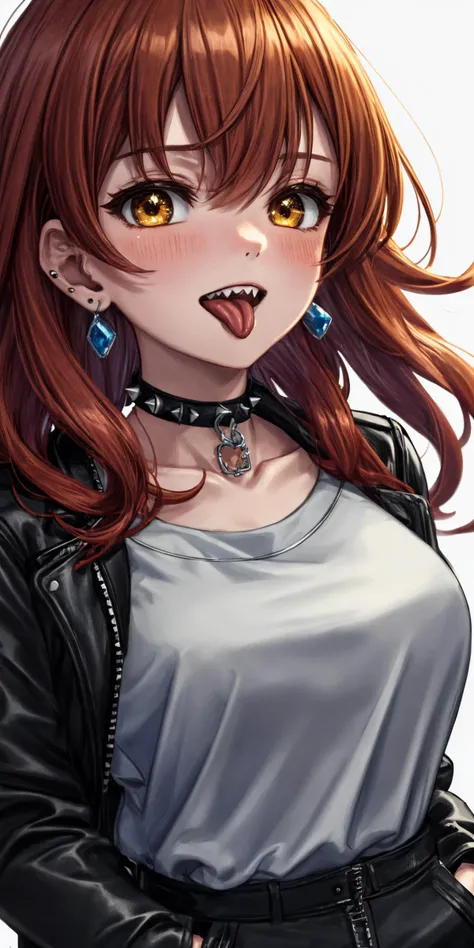 (masterpiece), best quality, (((ultra detailed, 8k quality))), expressive eyes, perfect face, perfect anatomy, perfect body, scene, <lora:scene_:0.7>, <lora:more_details:0.7>, <lora:beautiful_detailed_eyes:0.5>, <lora:GoodHands-vanilla:1>, <lora:give_it_a_name:0.7>,
<lora:mugenkurumi-nvwls-v1:0.8> mugenkurumi, black jacket, blunt bangs, blush, chain, choker, collar, ear piercing, earrings, jacket, jewelry, long sleeves, , shirt, simple background, smile, solo, spiked bracelet, spikes, teeth, tongue, tongue out, hand on pocket,street