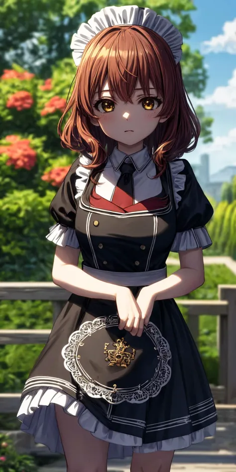(masterpiece), best quality, (((ultra detailed, 8k quality))), expressive eyes, perfect face, perfect anatomy, perfect body, scene, <lora:scene_:0.7>, <lora:more_details:0.7>, <lora:beautiful_detailed_eyes:0.5>, <lora:GoodHands-vanilla:1>, <lora:give_it_a_name:0.7>,
<lora:mugenkurumi-nvwls-v1:0.8> mugenkurumi, maid, maid headdress, black dress, garden, standing, skirt hold,