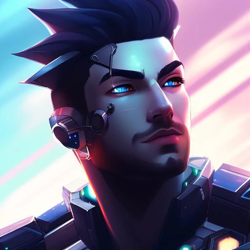 bara, digital painting, masterpiece, realistic, detailed face, dramatic pose, 4k, robot, android, cyberpunk, city, muscle, chest