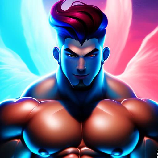 red iris, detailed eye, perfect eye, digital painting, bara, trending on art station