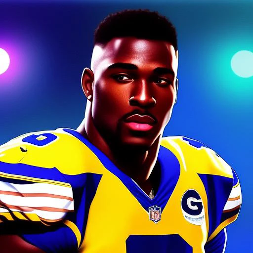 Black man, NFL, bara, colorful lighting, digital painting, masterpiece, realistic, 4k, detailed face
