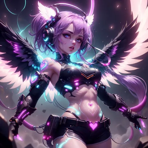 <lora:CupidTech-22:0.5>, cupidtech ,scifi, cupid,
1girl, tattoos, glowing tattoos, glowing eyes, colored glowing hair , shorts,
<lora:UltraBlackholeTech-20:0.8> ulblackholetech, excessive energy,