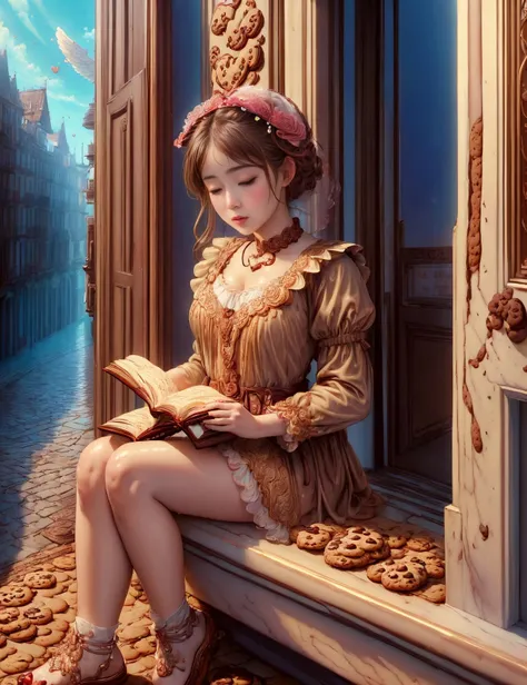((best quality)), ((masterpiece)), ((realistic)), (detailed), CupidTech CookiePunkAI, a girl on the street reading a book, amor the angel of love on a balcony, ((masterpiece)), absurdres, HDR, <lora:add_detail:1>, <lora:LowRA:0.5>, <lora:CookiePunkAI:0.75> <lora:CupidTech:0.75>
