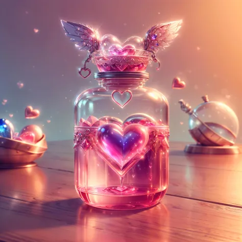 <lora:add_detail:0.6> <lora:CupidTech:0.6> (masterpiece, best quality, realistic, detailed, sharp:1.2), intricate details, (closeup of cupidtech potion vial), filled with pink liquid, on a wooden table, foam, silversapphireai engraved <lora:DecorationBundlev2:0.5> floating hearts, shine, gleem, pink mist, bubbles, sparkles, love atmosphere, medieval, sunbeam,