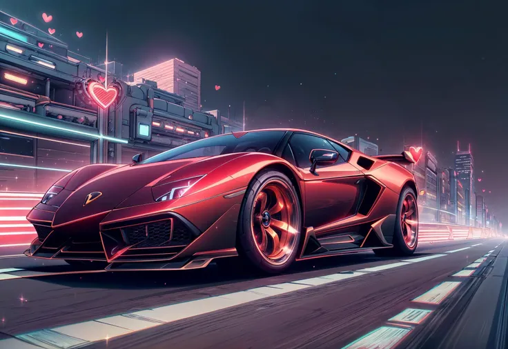 <lora:add_detail:0.6> <lora:CupidTech:0.8> <lora:RetrowaveTech:0.6> (masterpiece, best quality, realistic, detailed, sharp:1.2), intricate details, (cupidtech sport car lamborghini), retrowavetech city, motion blur, afternoon, sunset, shine, gleem, spotlight, sparkles, love atmosphere,