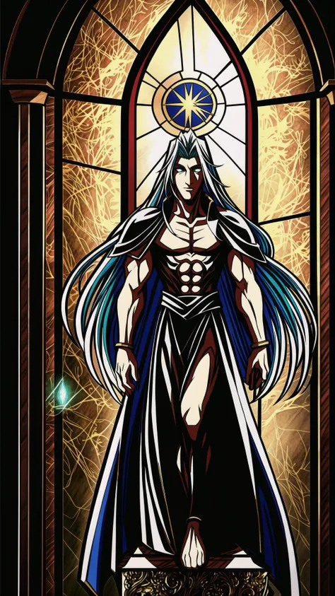 <lora:SephirothFinalFantasy0:0.8> Sephiroth (Final Fantasy:1.10), Sephiroth, silver hair, green eyes, very long hair, (smoth skin:1.15), BREAK, <lora:Marblesculpture_last:2> (michelangelos david:1.25), full body, (sunbeam:1.15), <lora:more_details:0.4> BREAK, <lora:stained_glass, transparent, backlight:0.8> stained_glass, transparent, backlight, masterpiece, best quality, extremely detailed, highly quality, 4k, sharp focus, professional, sharp focus, award winning, cinematic lighting, octane render, unreal engine, volumetrics dtx, Wallpaper,
